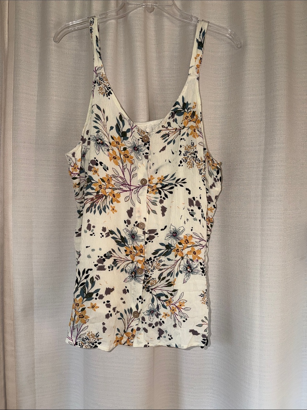 Maurices White Floral Button-Front Camisole with Mustard & Green Accents